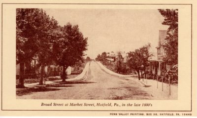 4500_247_Hatfield PA 1976 Reproduction Postcard_Broad and Market Streets_Circa Late 1800's