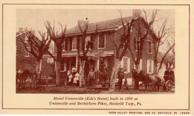 4500_248_Hatfield PA 1976 Reproduction Postcard_Hotel Unionville, AKA Kile's Hotel_Unionville and Bethlehem Pikes_Built 1898